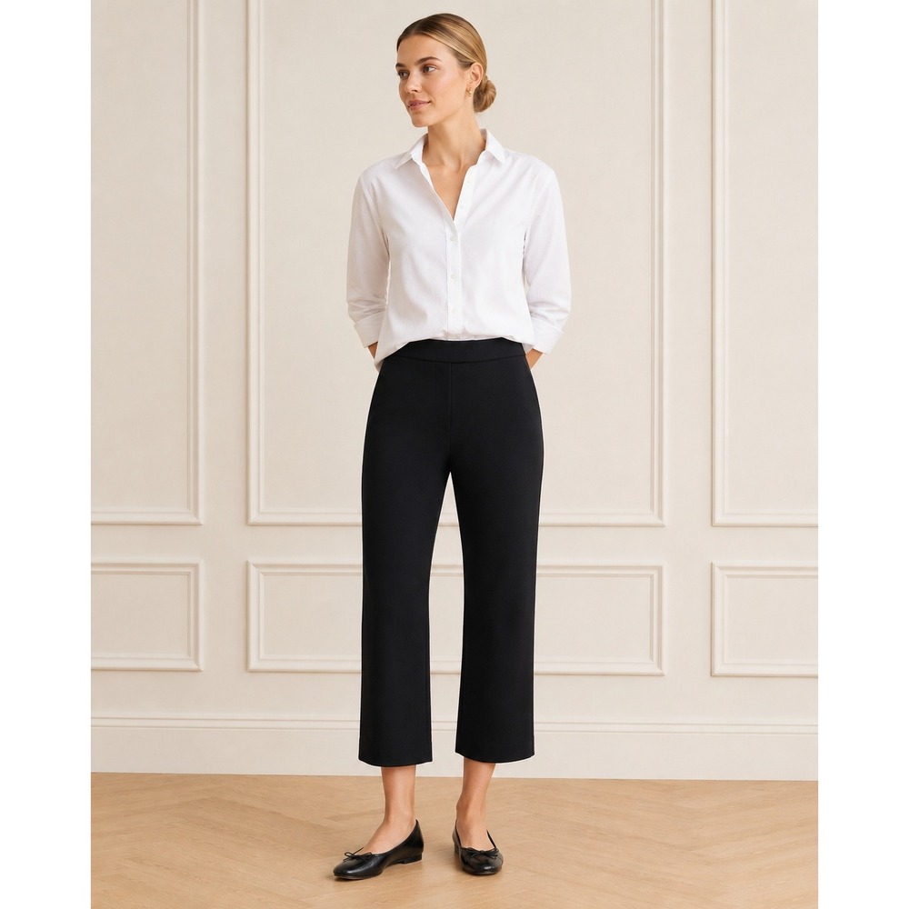 J.Crew Cropped Flare Pants Women 12P Black‎ Pintuck Ponte Preppy Minimalist Work